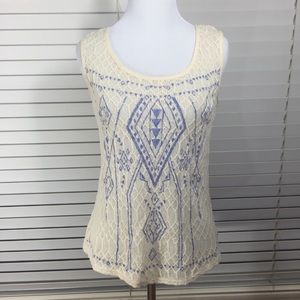 Blu Pepper Split Back Cream Blue Top Size Small